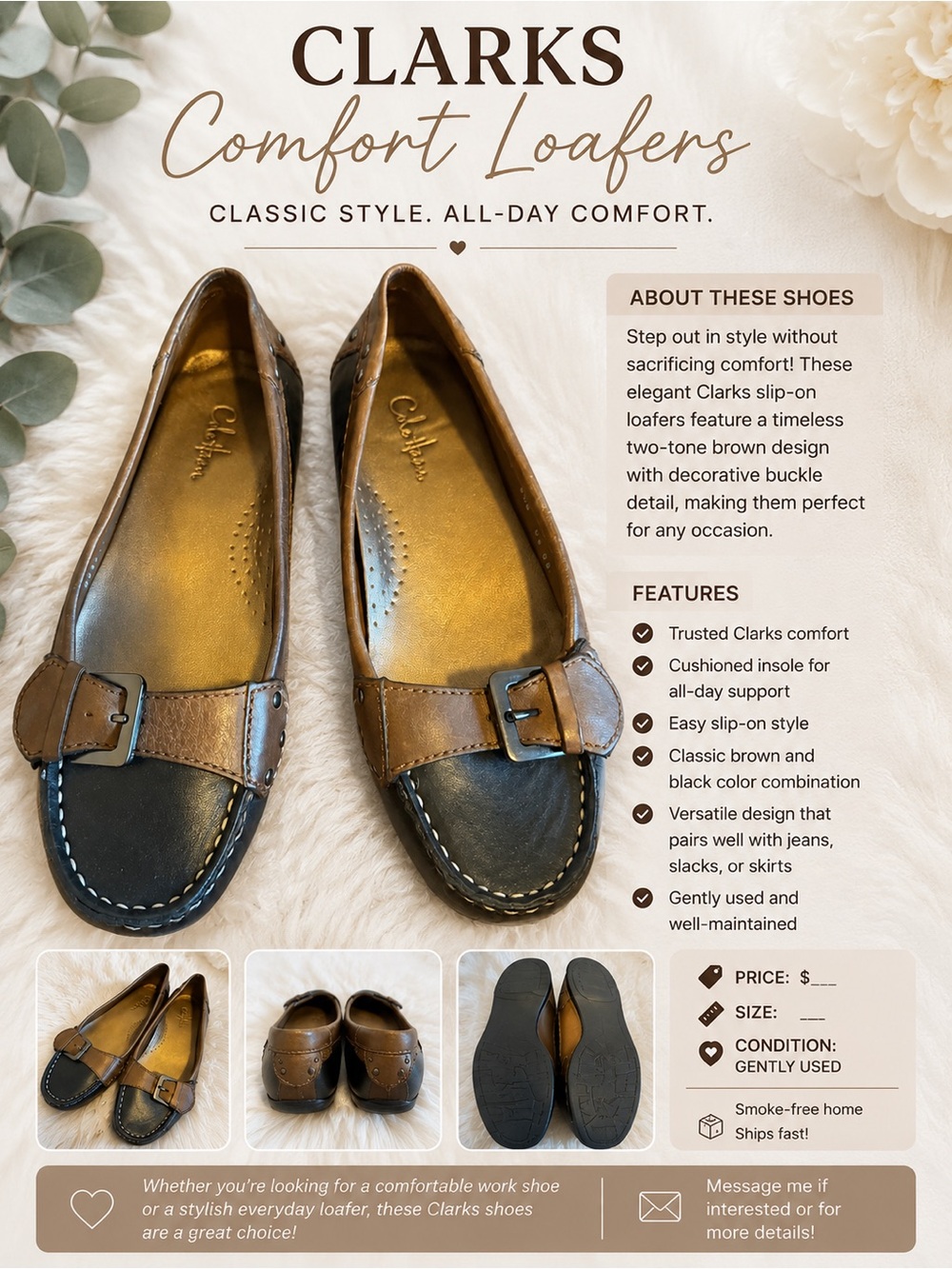 Clarks Two-Tone Brown and Black Slip-On Loafers